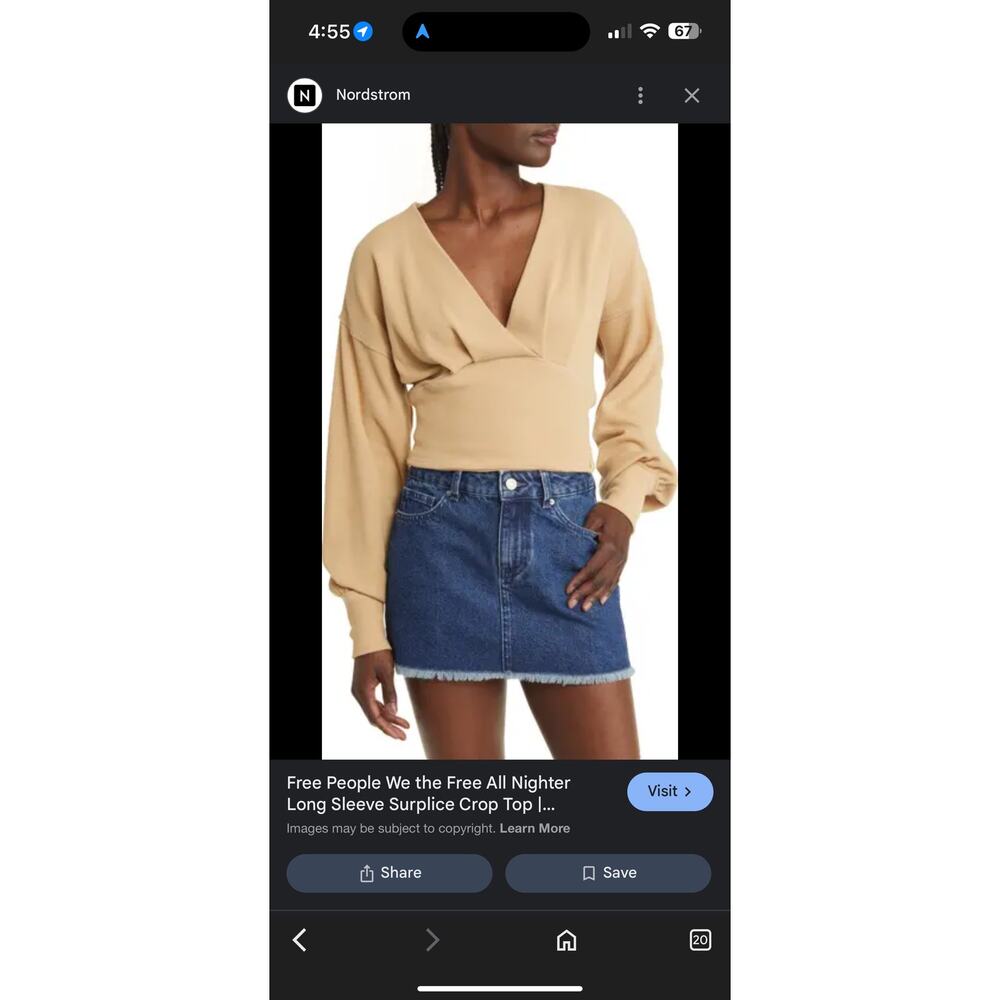 Free People We The Free All Nighter Long Sleeve Crop Top Size Large